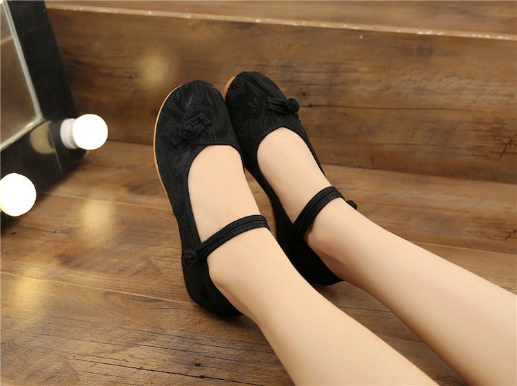 Wedge Heel Shoes Embroidered Women's Flats