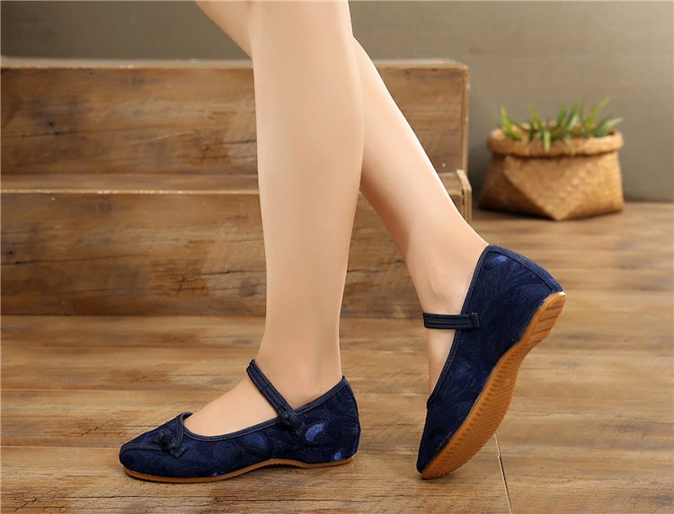 Wedge Heel Shoes Embroidered Women's Flats