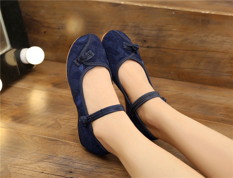 Wedge Heel Shoes Embroidered Women's Flats