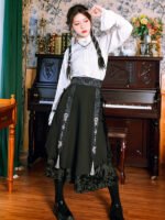 Women Black Skirt Chinese Style Velvet Dress