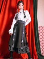 Women Black Skirt Chinese Style Velvet Dress - Image 2