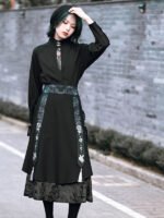 Women Black Skirt Chinese Style Velvet Dress - Image 3
