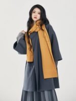 Women Long Coat Round Neck Shirt Striped Skirt Daily