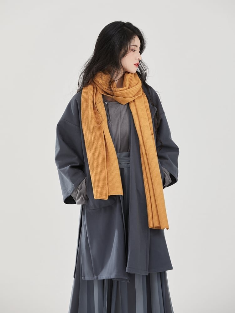 Women Long Coat Round Neck Shirt Striped Skirt Daily