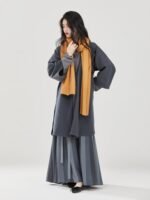 Women Long Coat Round Neck Shirt Striped Skirt Daily - Image 4