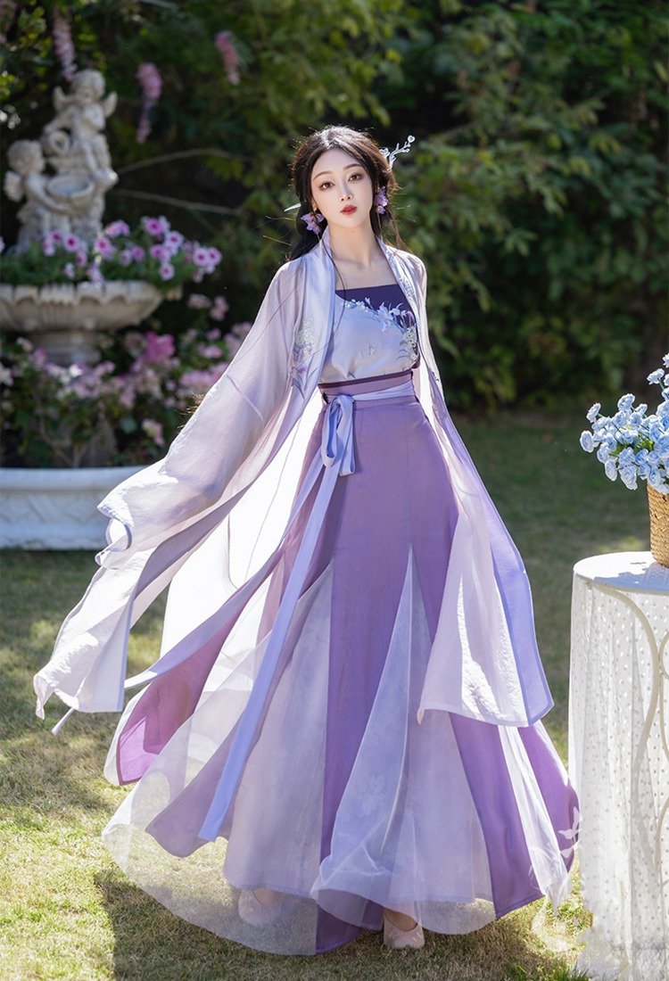 Women Purple Hanfu Chinese Song Dynasty Fashion Dress
