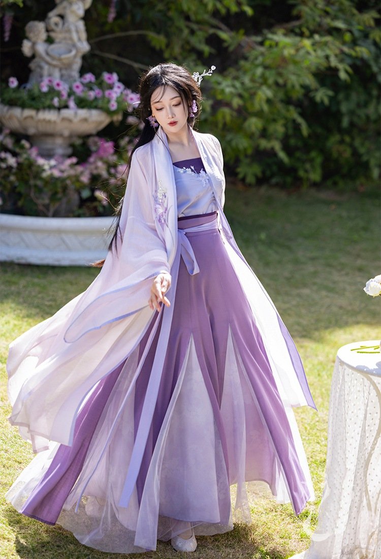 Women Purple Hanfu Chinese Song Dynasty Fashion Dress