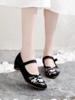 Embroidered Mary Jane Pumps | Chinese Qipao Floral Shoes - Image 2