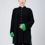 Contrast Tai Chi Outfit for Women – Black Green Flow Martial Arts Set