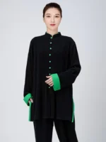 Contrast Tai Chi Outfit for Women – Black Green Flow Martial Arts Set