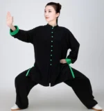Contrast Tai Chi Outfit for Women – Black Green Flow Martial Arts Set - Image 2