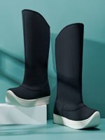 Black Hanfu Boots for Men Thick-Soled Canvas Tall Boots