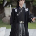 Men’s Black Hanfu Robe with Embroidered Bamboo