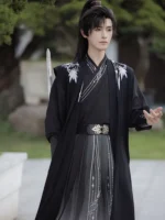 Men’s Black Hanfu Robe with Embroidered Bamboo