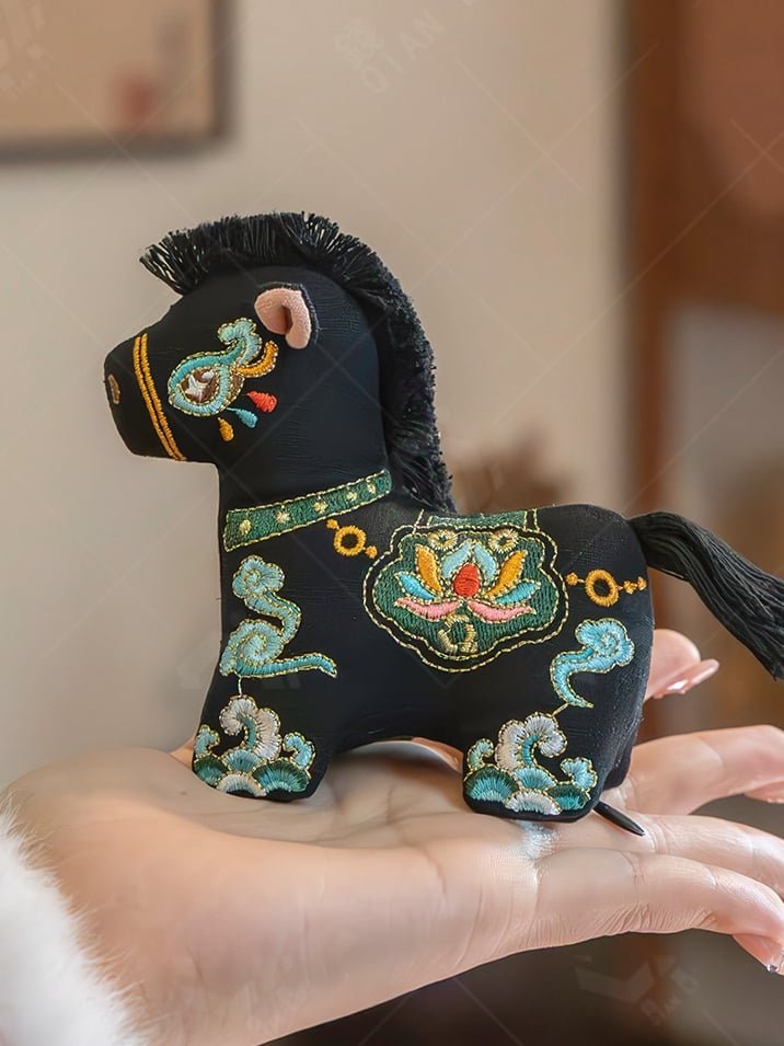 black lucky horse embroidered chinese sachet