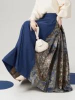 Blue Brocade Ma Mian Skirt Ming Dynasty Horse-Face Skirt