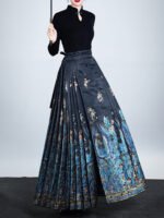 Blue Peacock Brocade Ma Mian Skirt Luxury Hanfu Skirt - Image 4