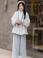 Winter Hanfu Outfit for Women Blue & White Hanfu Jacket - Image 5