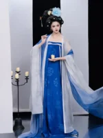 Blue Tang Style Hanfu Dress With Wide Sleeves - Image 3