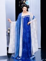 Blue Tang Style Hanfu Dress With Wide Sleeves