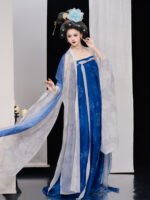Blue Tang Style Hanfu Dress With Wide Sleeves - Image 2