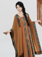 Boho Ethnic Dress Set Women – Printed Maxi Dress with Shawl Vacation Outfit - Image 6