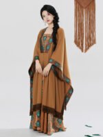 Boho Ethnic Dress Set Women – Printed Maxi Dress with Shawl Vacation Outfit - Image 5