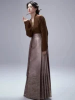 Ming Style Brocade Mamian Skirt Hanfu Set for Women - Image 2