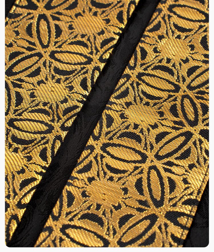 Gold geometric brocade pattern referencing Han Dynasty bronze relief design