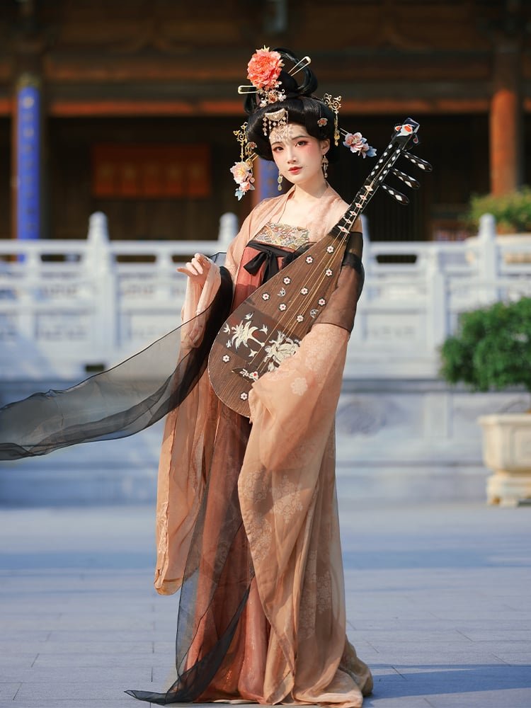 Classic brown ruqun Hanfu for women, featuring Tang-style elegance.