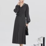 Chinese Aesthetic Dress Women – Minimal Elegant Midi Dress with Belt