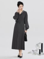 Chinese Aesthetic Dress Women – Minimal Elegant Midi Dress with Belt