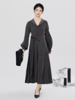 Chinese Aesthetic Dress Women – Minimal Elegant Midi Dress with Belt - Image 5