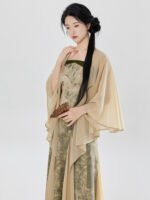 Chinese Fashion Clothes Chiffon Shawl Strap Top & Pleated Skirt Set - Image 3
