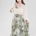 Han Element Standing Collar Shirt With Hanfu Pleated Skirt
