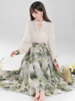 Han Element Standing Collar Shirt With Hanfu Pleated Skirt - Image 2