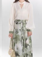 Han Element Standing Collar Shirt With Hanfu Pleated Skirt - Image 4