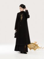 Chinese Style Wool Coat for Women – Red & Black Statement Winter Outerwear