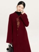 Chinese Style Wool Coat for Women – Red & Black Statement Winter Outerwear - Image 3