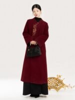 Chinese Style Wool Coat for Women – Red & Black Statement Winter Outerwear - Image 4