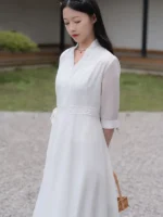 Zen Style White Long Dress Women Casual Chiffon Fairy Dresses - Image 2