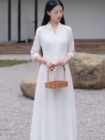 Zen Style White Long Dress Women Casual Chiffon Fairy Dresses - Image 3