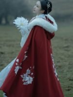 Chinese Style Winter Cape With Hood White Long Cloaks - Image 3