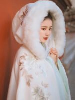 Chinese Style Winter Cape With Hood White Long Cloaks - Image 2