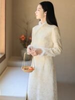 Fur Collar Chinese Winter Qipao Dress Embroidered Long Dress - Image 3