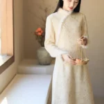 Fur Collar Chinese Winter Qipao Dress Embroidered Long Dress