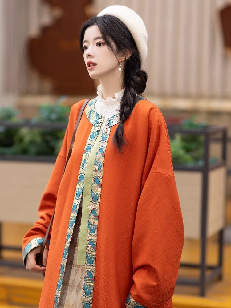 Close-up of embroidered brocade on Hanfu coat