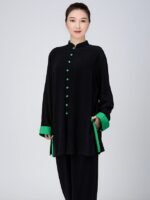 Contrast Tai Chi Outfit for Women – Black Green Flow Martial Arts Set - Image 4