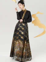 Gilded Cloud Pattern Hanfu Mamian Skirt Chinese Outfit - Image 2