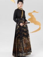 Gilded Cloud Pattern Hanfu Mamian Skirt Chinese Outfit - Image 3